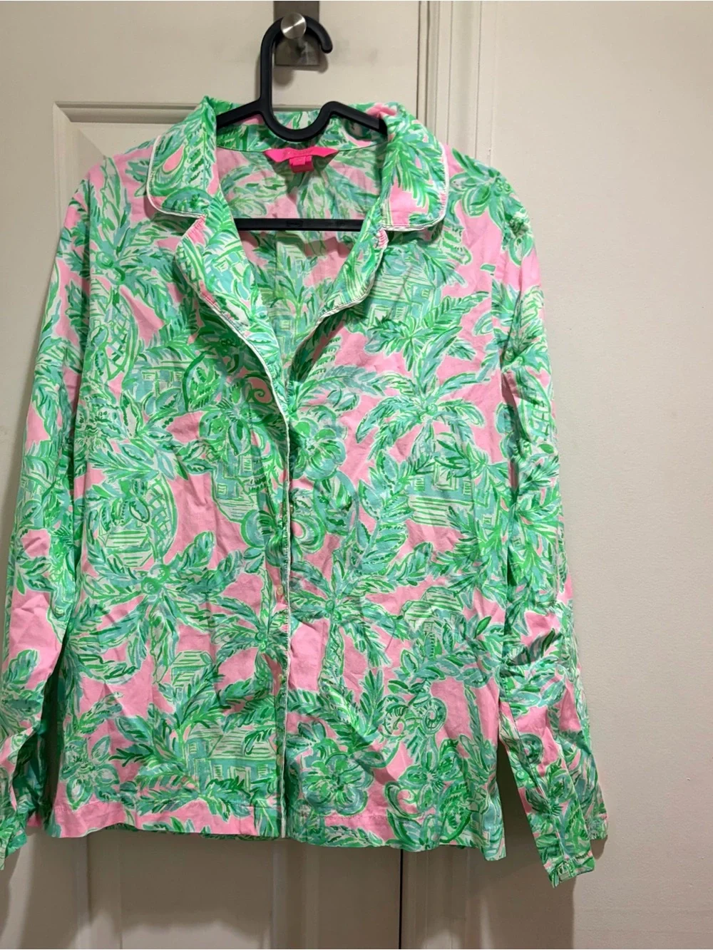 Lilly Pulitzer Pink & Green Tropical Print Pajama Top Shirt